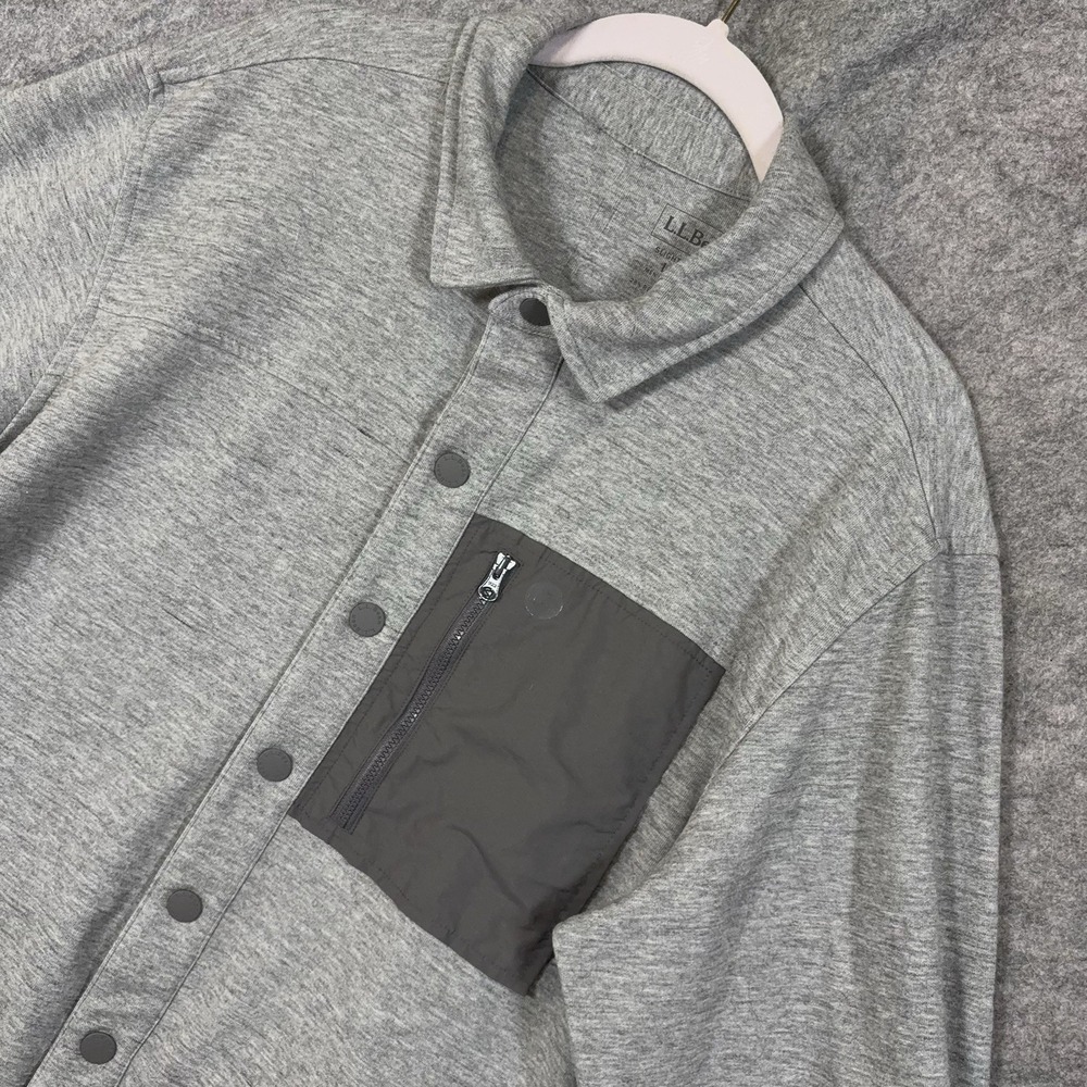 LL Bean Explorer Jacket Shirt Mens Sz L Gray Slightly Fitted Snap Front Pocket